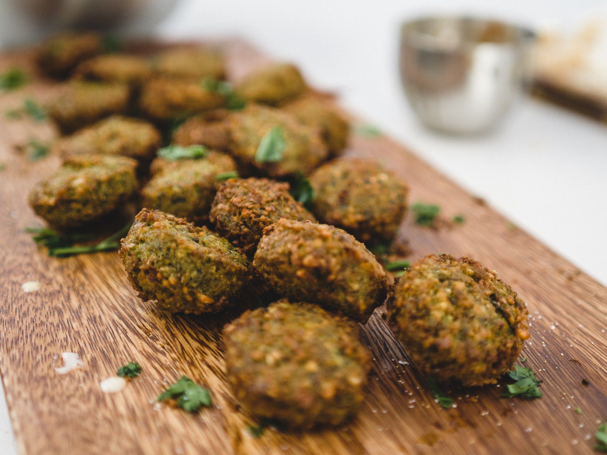 Freshly fried vegan falafel balls